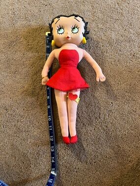 Betty Boop Pink Skin Red Dress Plush Doll with Yellow Earrings
